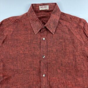 Fabindia Men's 100% Linen Button Down Shirt Red Sz 40 Casual Lightweight VTG